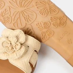 Aldo Floral Open Toe Flat Heel Slides in Beige
