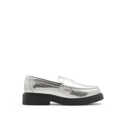 Aldo Verima Penny Loafer Block Heel in Silver