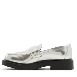 Aldo Verima Penny Loafer Block Heel in Silver