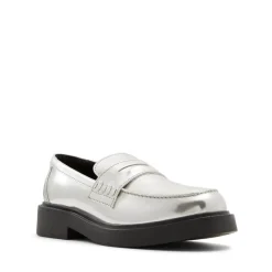 Aldo Verima Penny Loafer Block Heel in Silver