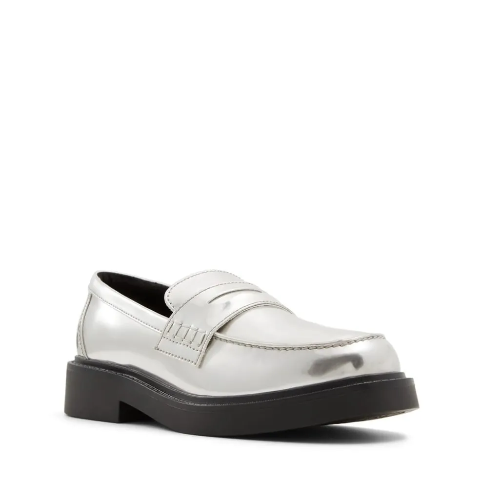 Aldo Verima Penny Loafer Block Heel in Silver