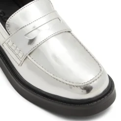 Aldo Verima Penny Loafer Block Heel in Silver