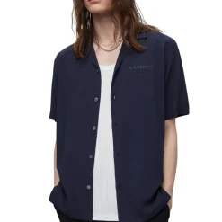 AllSaints Relaxed Fit Underground Short Sleeve Shirt in Blue