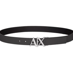 Armani Exchange Cut Out Large Logo Belt in Black