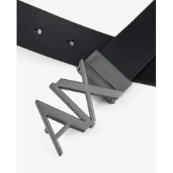 Armani Exchange Cut Out Large Logo Belt in Black