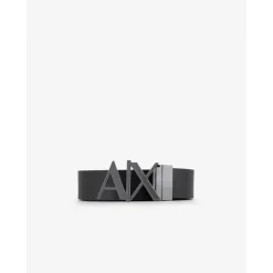 Armani Exchange Cut Out Large Logo Belt in Black