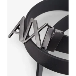 Armani Exchange Cut Out Large Logo Belt in Black