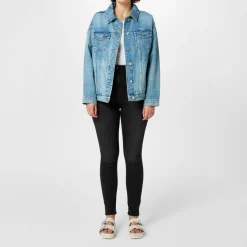 Armani Exchange Long Relaxed Fit Trucker Jacket in Blue