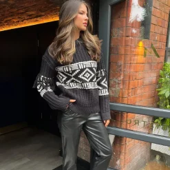 AX Paris Fringe Sleeve Detail Knitted Jumper in Black