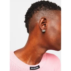 Balenciaga Bb Xs Stud Crystal Earrings in Silver