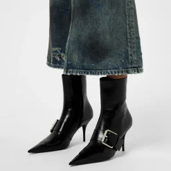 Balenciaga Knife Buckled Leather Ankle Boots in Black