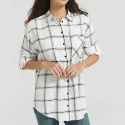 Be You Check Long Sleeve Relaxed Fit Shirt in Black