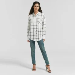 Be You Check Long Sleeve Relaxed Fit Shirt in Black