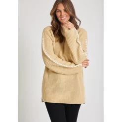 Be You Contrast Stitch Mock Neck Sweater in Neutral