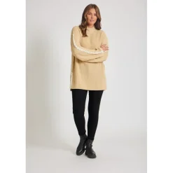 Be You Contrast Stitch Mock Neck Sweater in Neutral