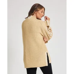 Be You Contrast Stitch Mock Neck Sweater in Neutral