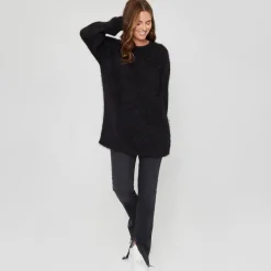 Be You Fluffy Relaxed Fit Crew Neck Sweater in Black