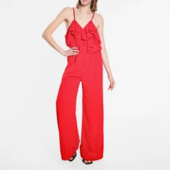 Be You Frill Strappy Blouson Jumpsuit in Red