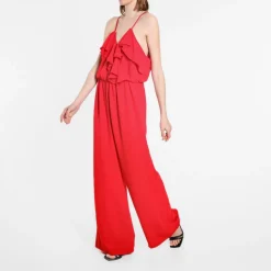Be You Frill Strappy Blouson Jumpsuit in Red