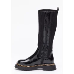 Be You Girls Chain Detail Patent Rib Boot in Black