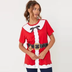 Be You Mrs Claus Reindeer Crew Neck T-Shirt in Red