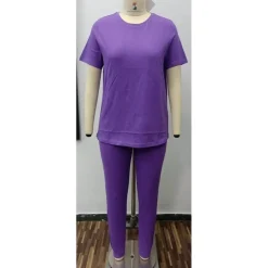 Be You Plain Crew Neck Short Sleeve Pyjama in Purple