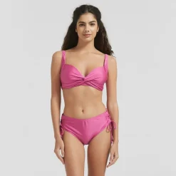 Be You Shimmer Plunge Bikni Top in Pink