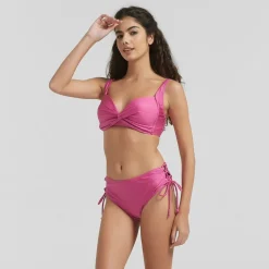 Be You Shimmer Plunge Bikni Top in Pink