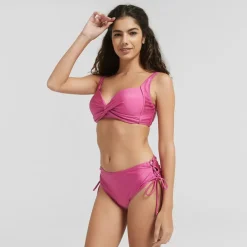 Be You Shimmer Plunge Bikni Top in Pink