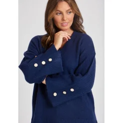 Be You V-Neck Button Sleeve Relaxed Sweater in Blue
