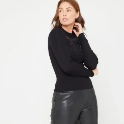 Be You You Embellish Slim Fit Sweater in Black