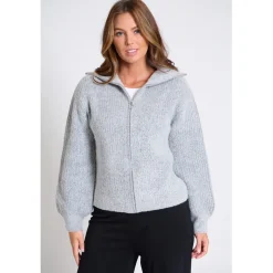 Be You Zip Neck Long Sleeve Sweater in Grey
