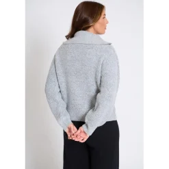 Be You Zip Neck Long Sleeve Sweater in Grey