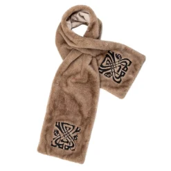 Biba Logo Faux Fur Scarf in Brown