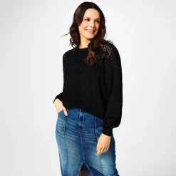 Biba Pointelle Knitted Jumper in Black