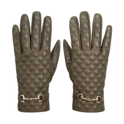 Biba Quilted Leather Gloves in Green