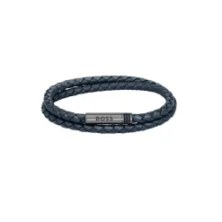 Boss Ares Double Wrap Leather Bracelet in Blue