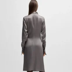 Boss Bascarva Long Sleeve Scarf Neckline Dress in Grey