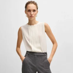 Boss Bemiula Pleat-Front Sleeveless Blouse in White