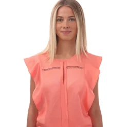 Boss Bileina Flutter Sleeve Blouse in Coral