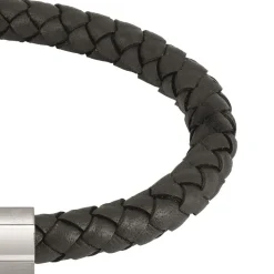 Boss Braided Black Leather Bracelet in Black