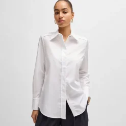 Boss Buttonie Striped Blouse in White