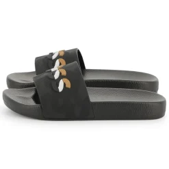 Boss Camo Flat Heel Open Toe Slides in Black