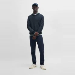 Boss Crew Neck Long Sleeve Regular Fit Sweater in Blue