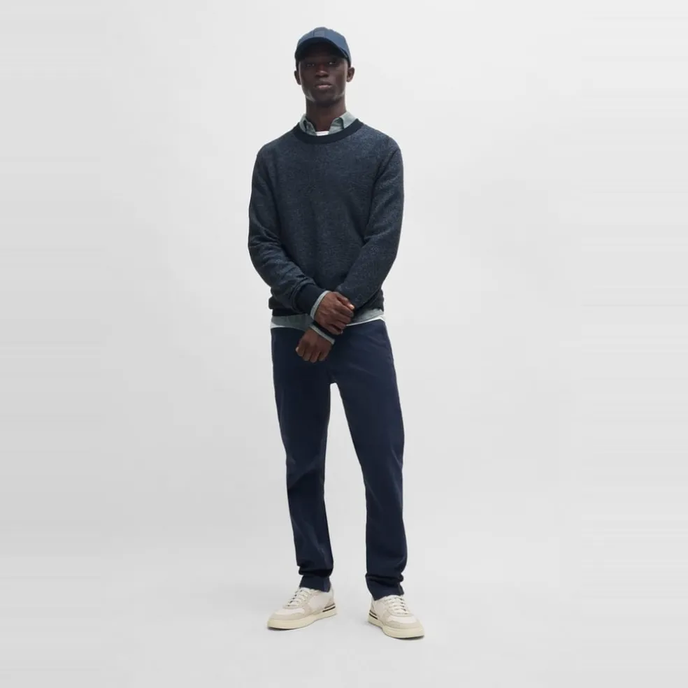 Boss Crew Neck Long Sleeve Regular Fit Sweater in Blue