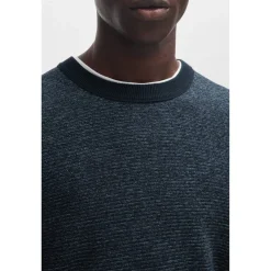Boss Crew Neck Long Sleeve Regular Fit Sweater in Blue
