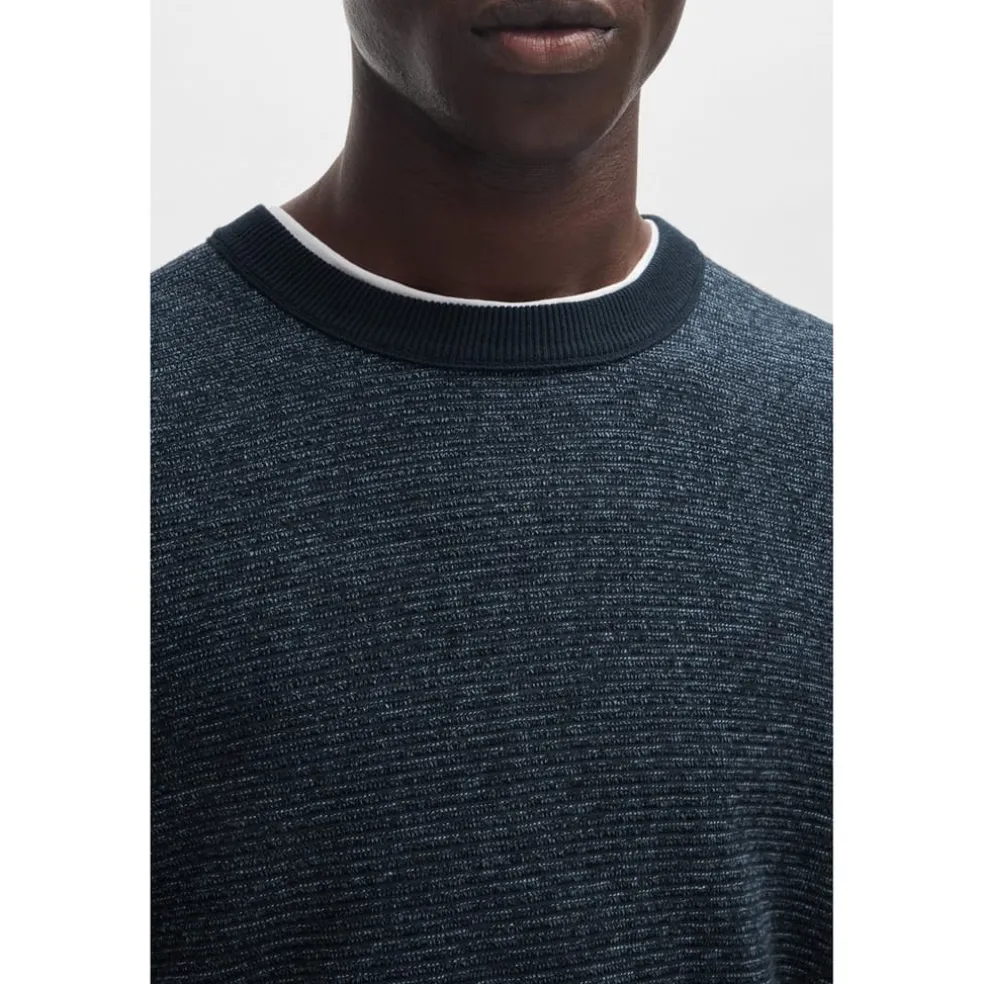 Boss Crew Neck Long Sleeve Regular Fit Sweater in Blue