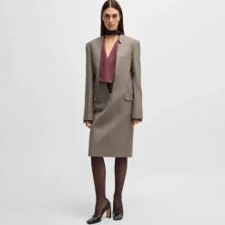 Boss Davee V-Front Pinstripe Dress in Grey