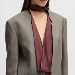 Boss Davee V-Front Pinstripe Dress in Grey