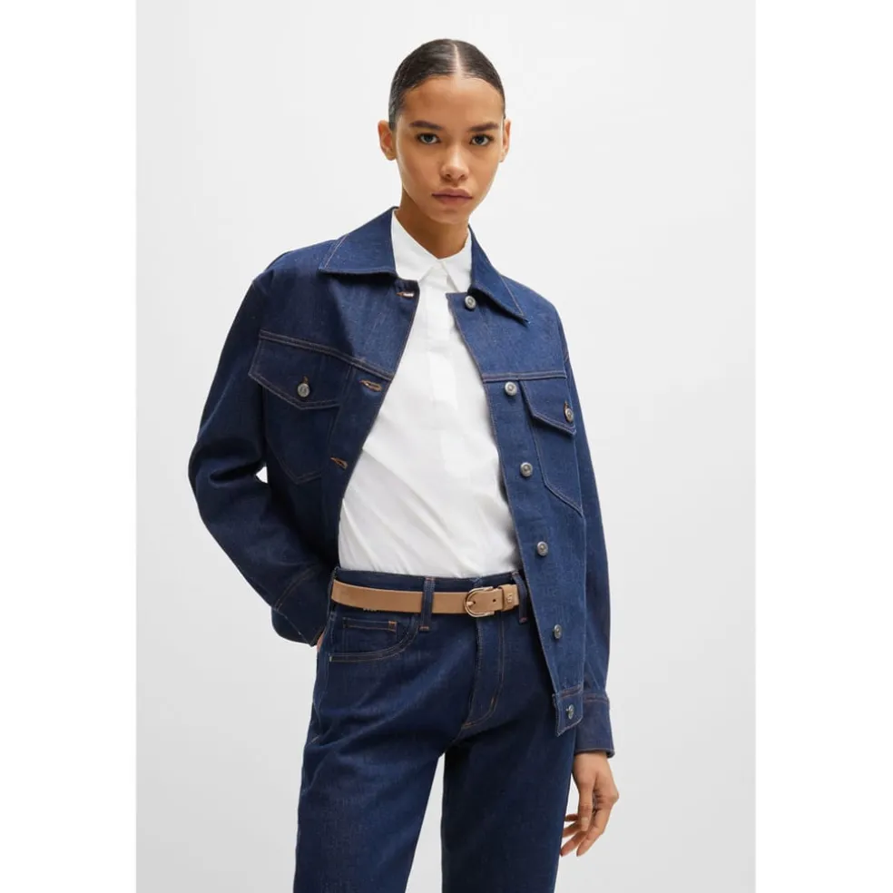 Boss Double B Monogram Suede Belt in Beige